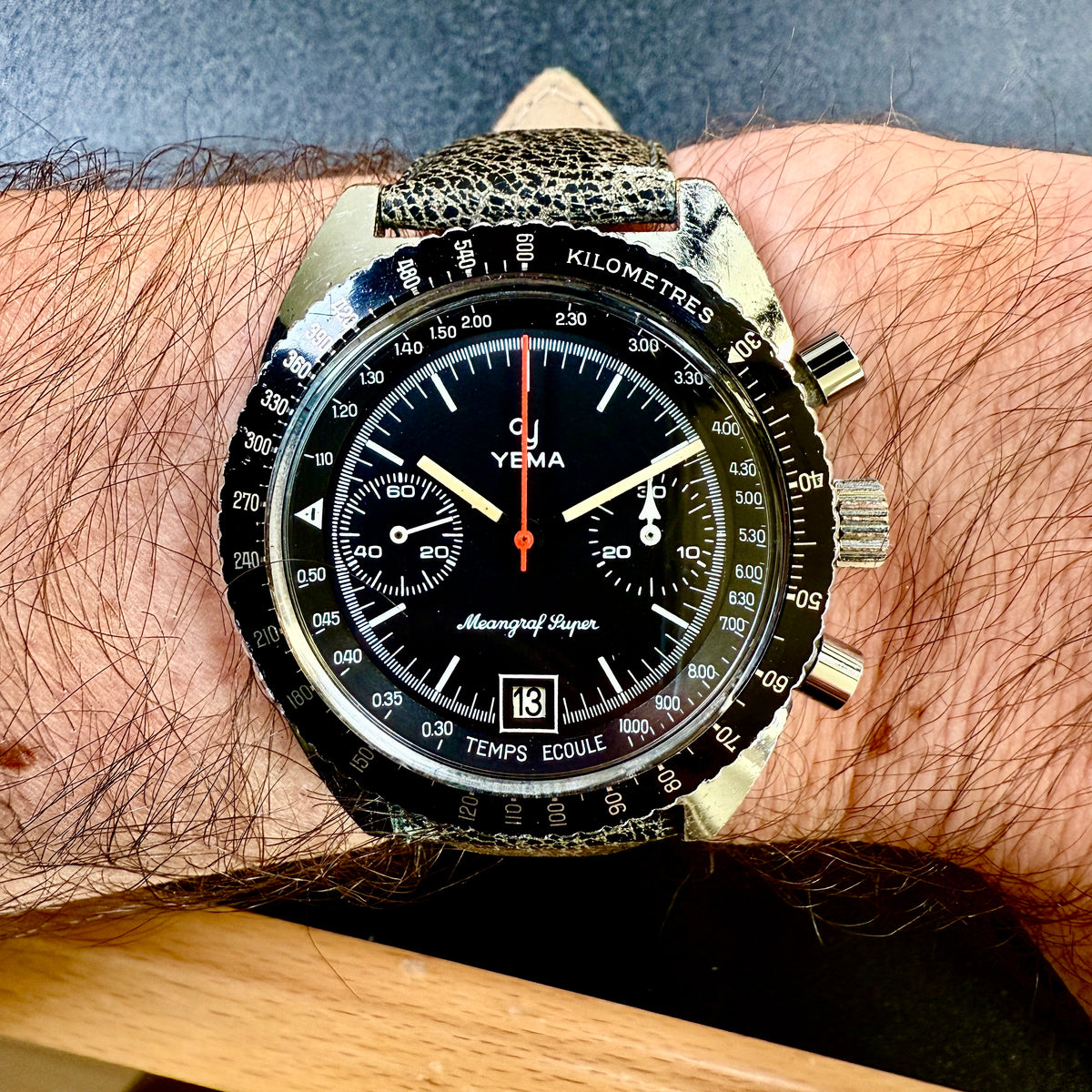 YEMA MEANGRAF SUPER Vintage Chronograph Uhr mit Handaufzug Kal. Valjoux 7734